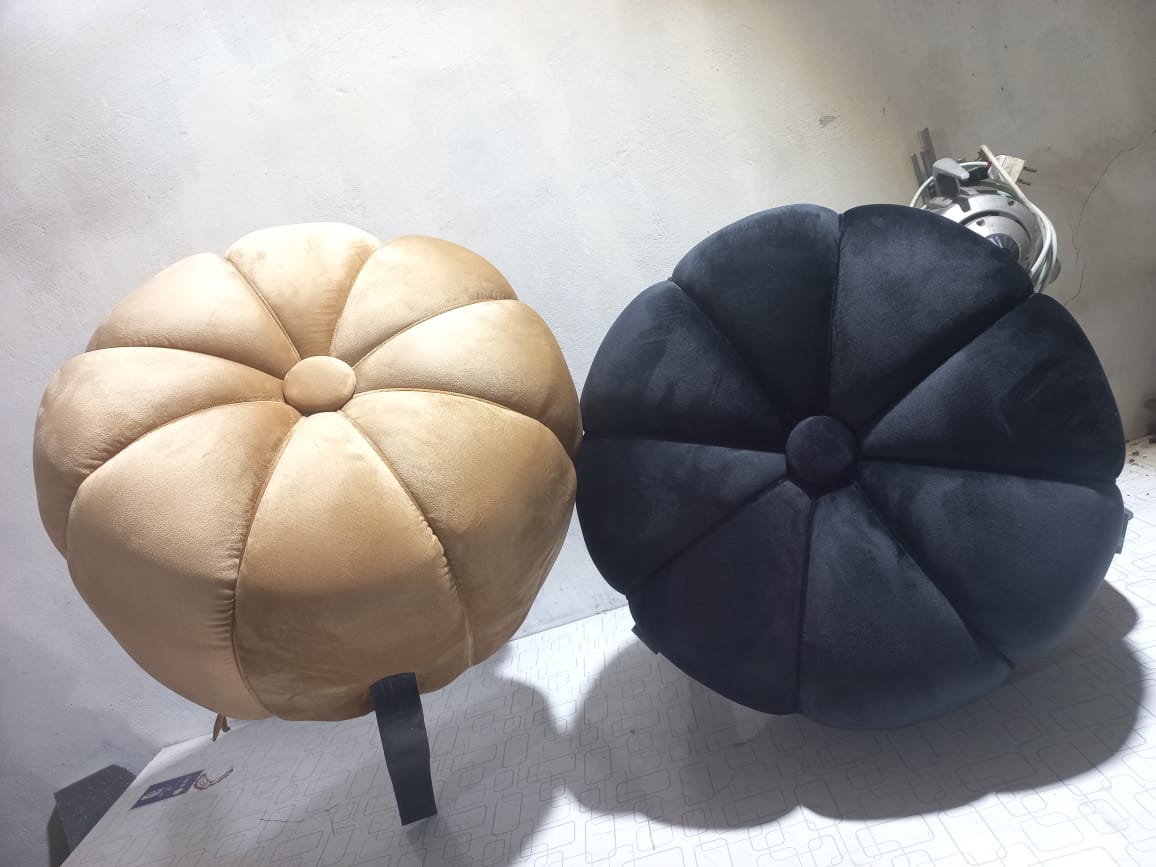 Premium Velvet Pumpkin Ottoman Stool with Wooden Legs – Plush Round Pouf for Living Room & Bedroom Décor | Multiple Colors Available