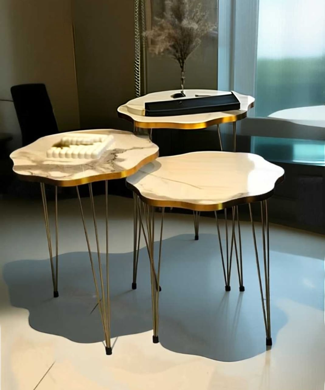 Modern High-Gloss Nesting Coffee Tables – Set of 3 (Five Unique Shapes) | Treasure's Decor