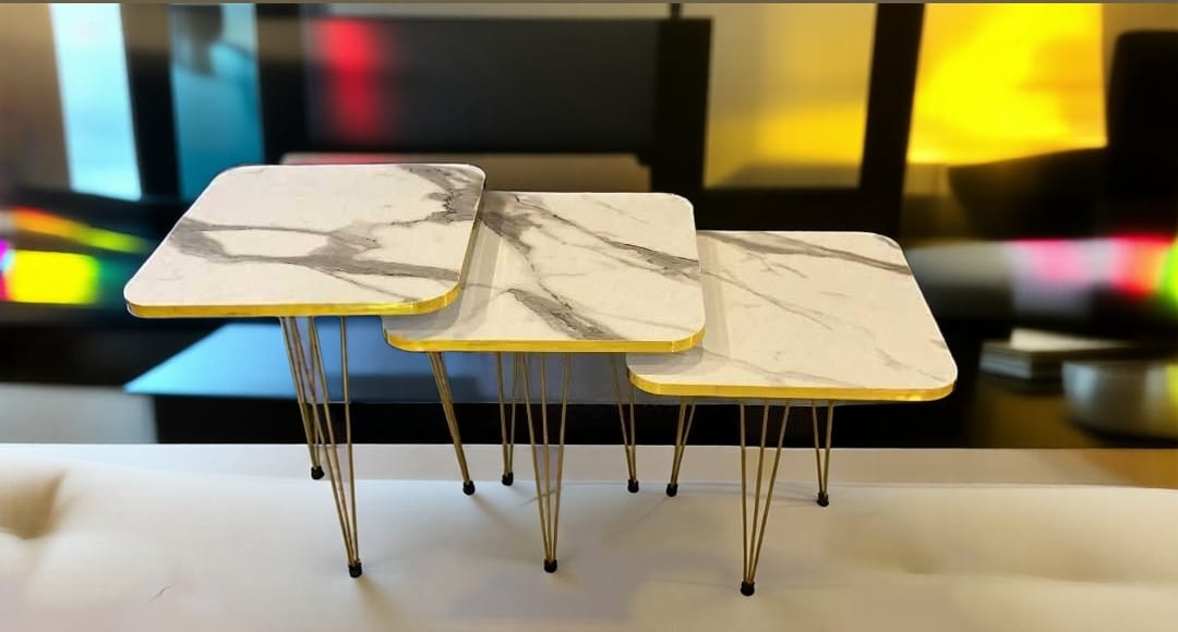 Modern High-Gloss Nesting Coffee Tables – Set of 3 (Five Unique Shapes) | Treasure's Decor