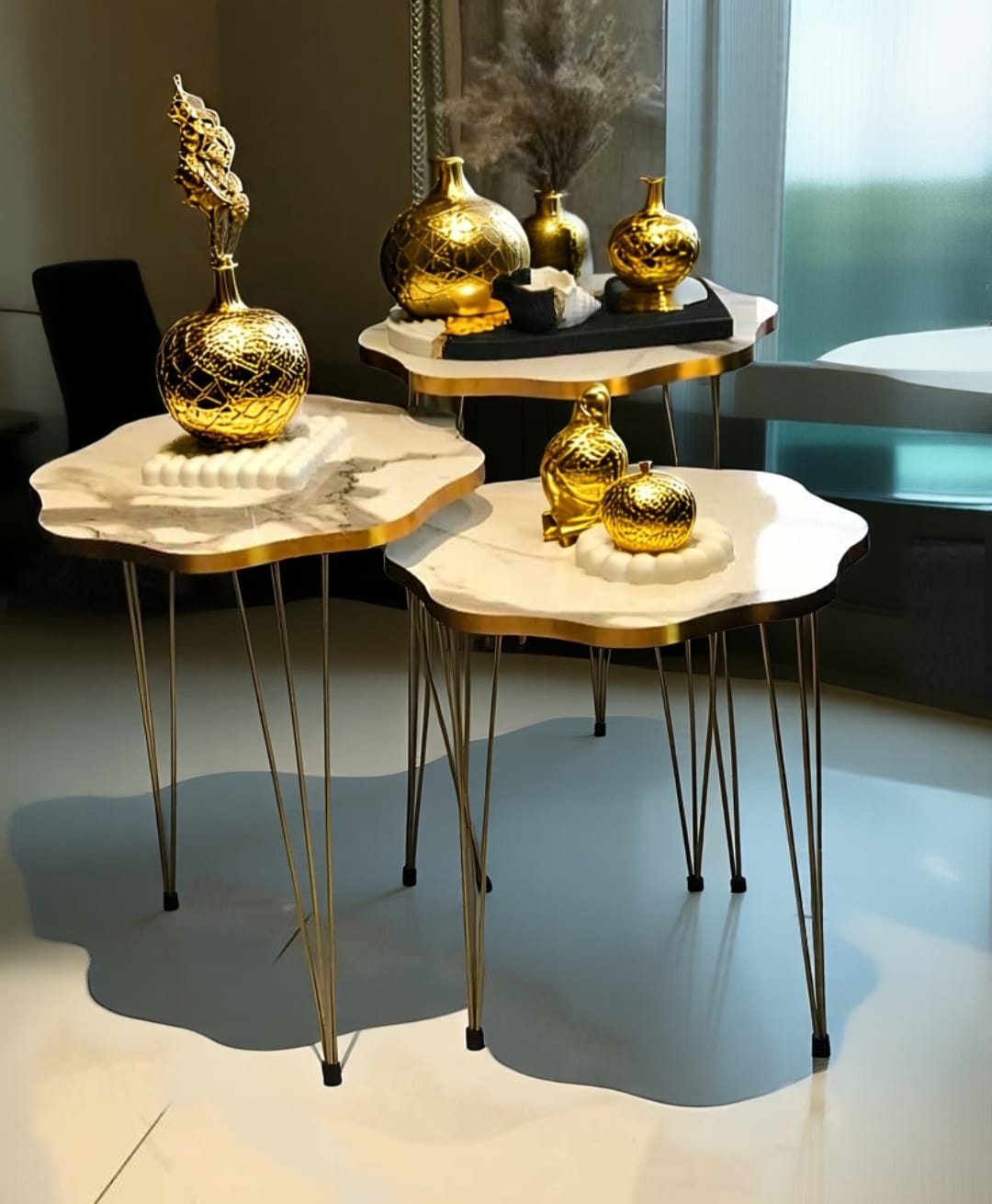Modern High-Gloss Nesting Coffee Tables – Set of 3 (Five Unique Shapes) | Treasure's Decor