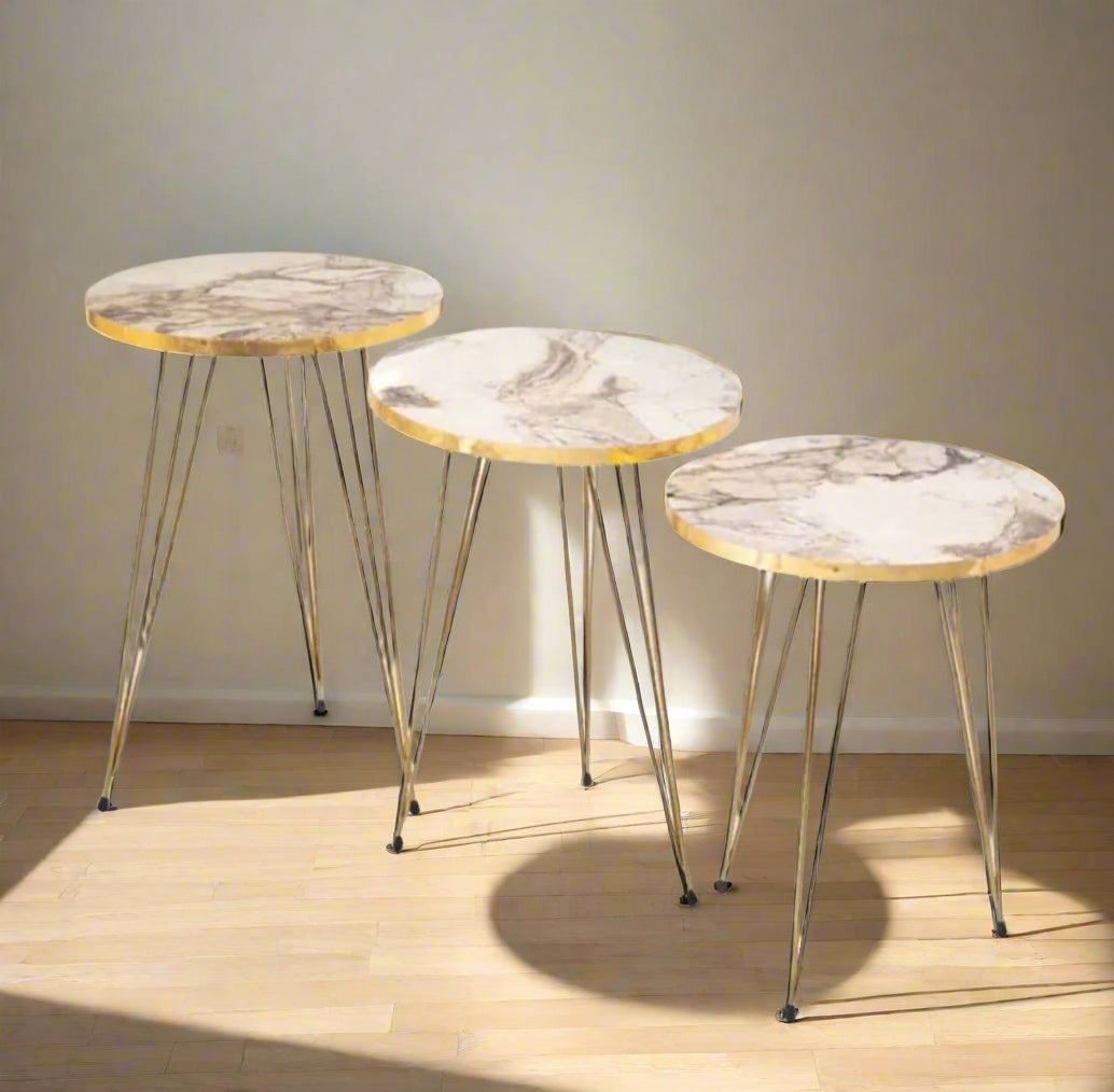 Modern High-Gloss Nesting Coffee Tables – Set of 3 (Five Unique Shapes) | Treasure's Decor