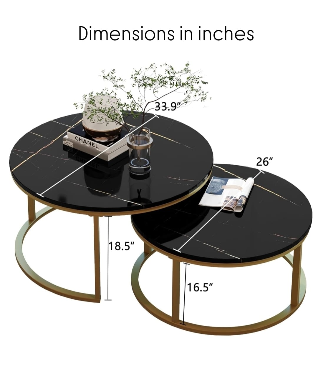 Luxury High-Gloss Nesting Coffee Table Set – Round UV Wooden Top with Gold Metal Base (Set of 2)