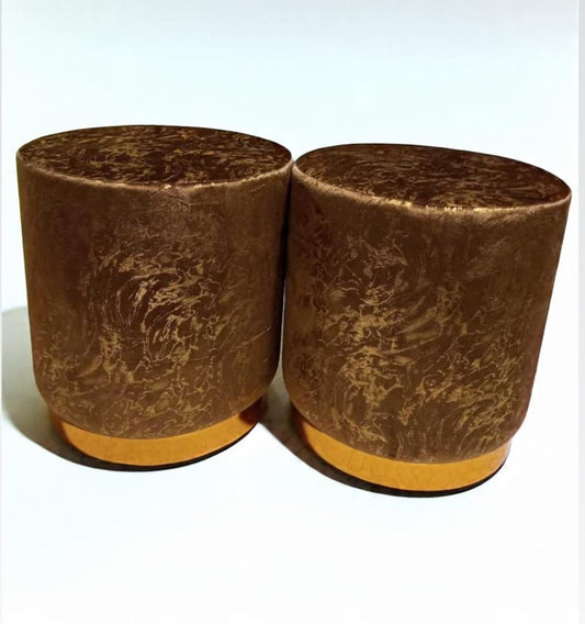 Velvet Gold Base Ottoman Stool Set – Round Padded Pouffes (Set of 2)
