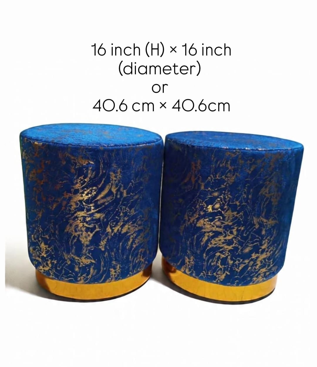 Velvet Gold Base Ottoman Stool Set – Round Padded Pouffes (Set of 2)