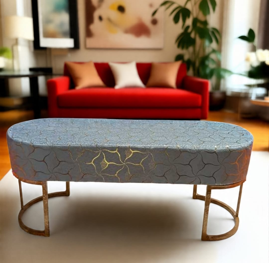 Luxury Velvet Bench with Gold Metal Legs – Modern Upholstered Ottoman for Bedroom & Living Room – Multiple Colors