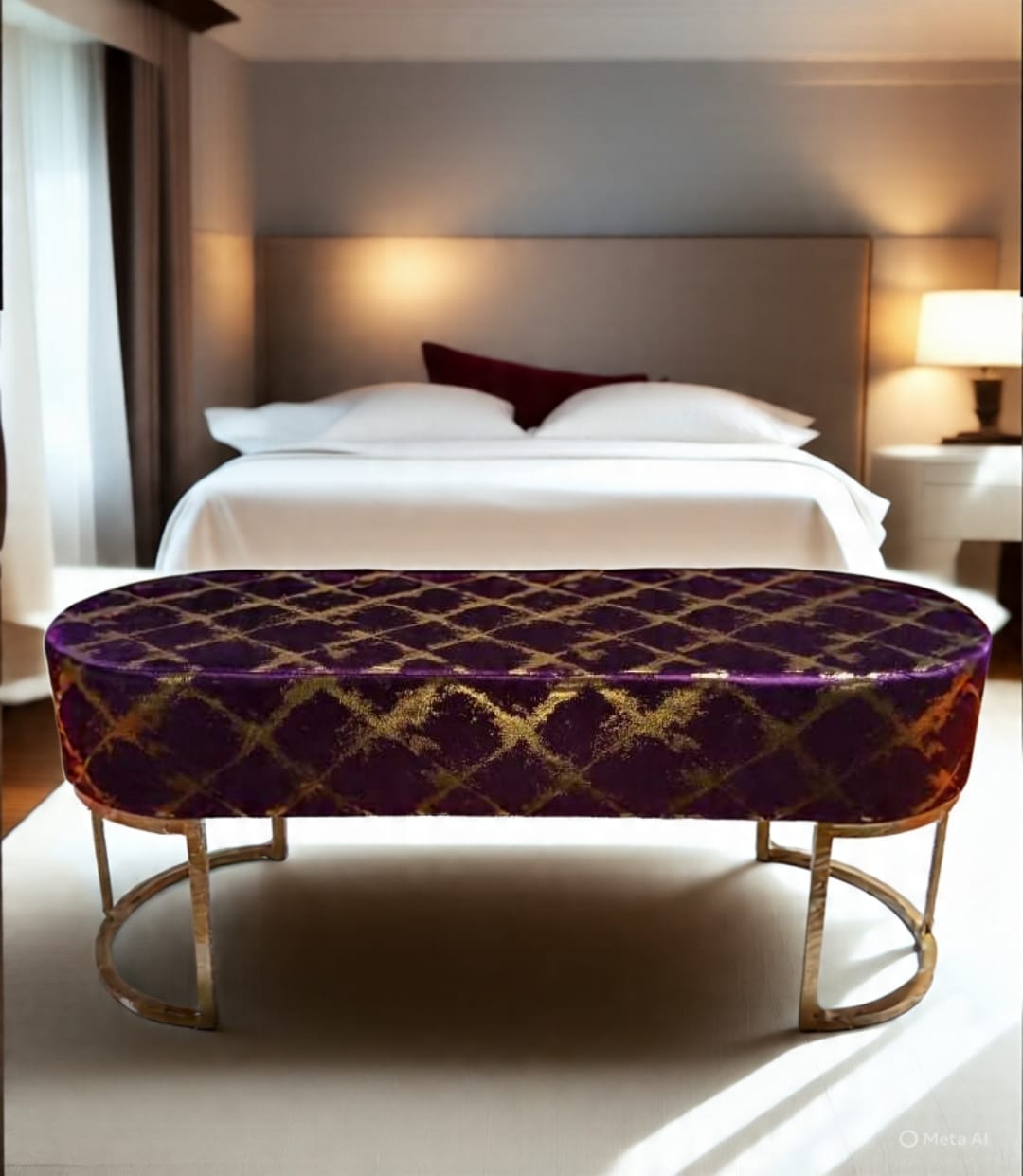 Luxury Velvet Bench with Gold Metal Legs – Modern Upholstered Ottoman for Bedroom & Living Room – Multiple Colors