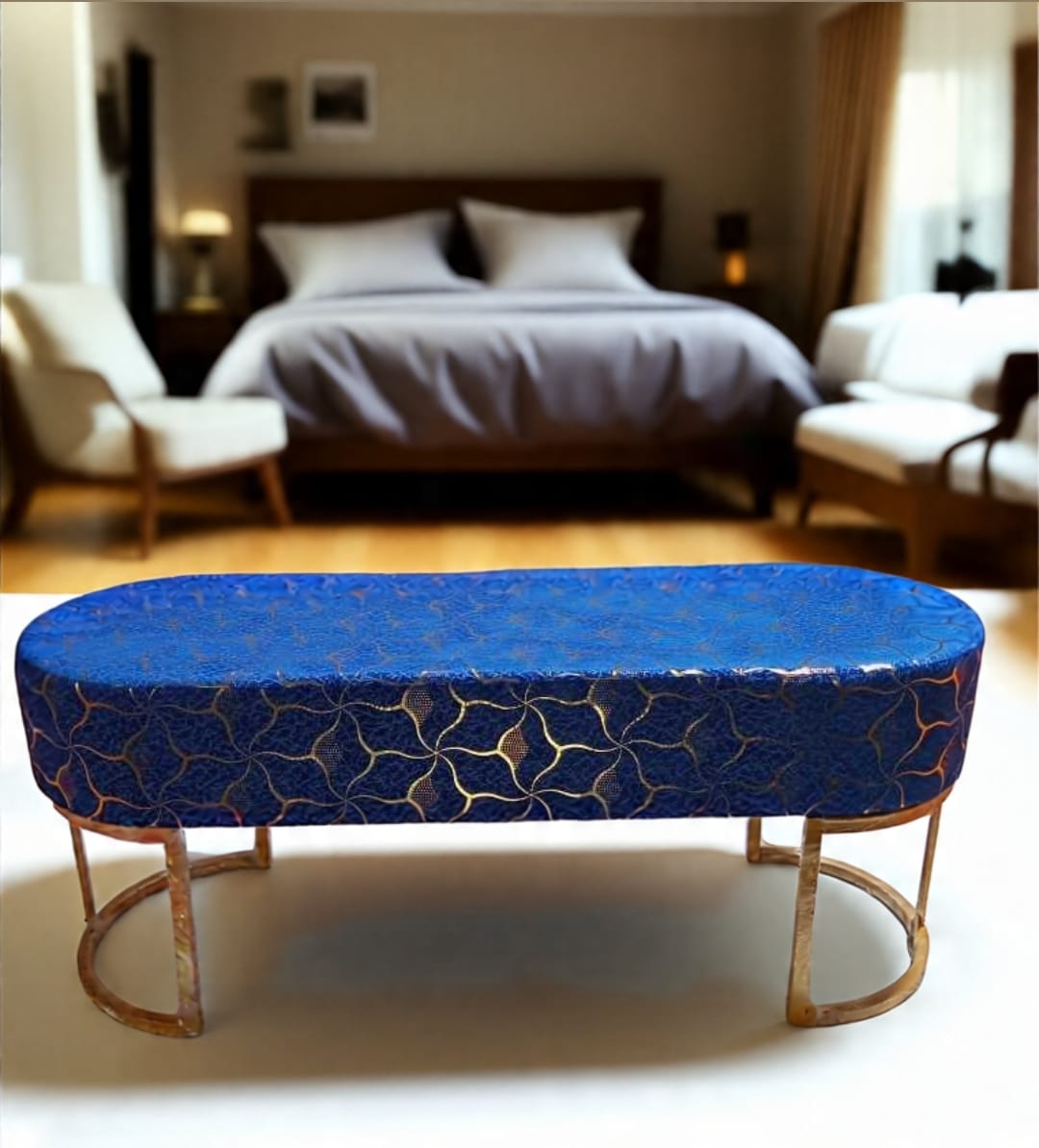 Luxury Velvet Bench with Gold Metal Legs – Modern Upholstered Ottoman for Bedroom & Living Room – Multiple Colors
