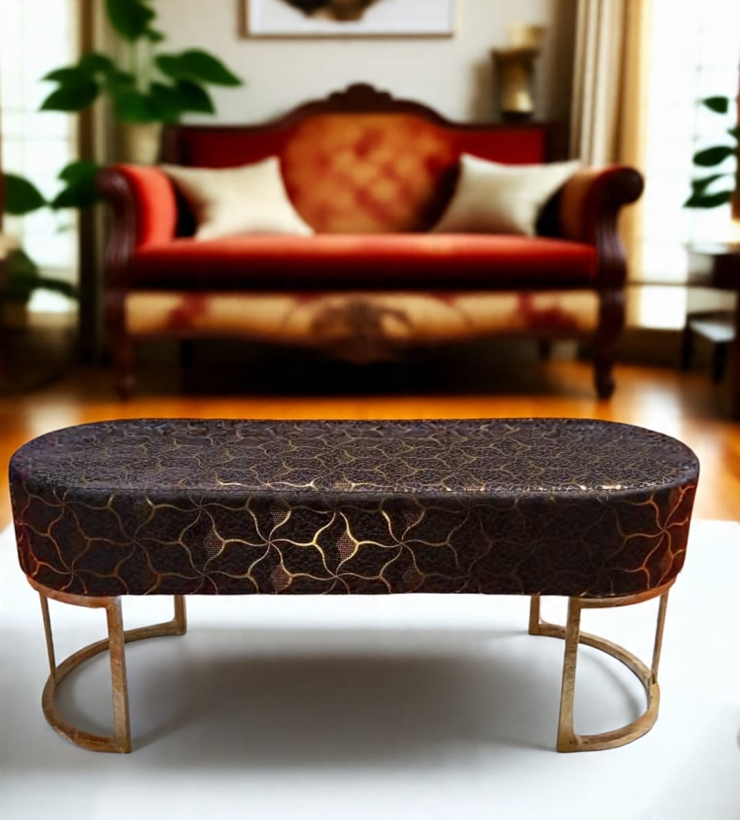 Luxury Velvet Bench with Gold Metal Legs – Modern Upholstered Ottoman for Bedroom & Living Room – Multiple Colors
