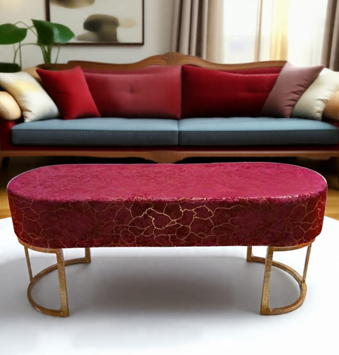 Luxury Velvet Bench with Gold Metal Legs – Modern Upholstered Ottoman for Bedroom & Living Room – Multiple Colors