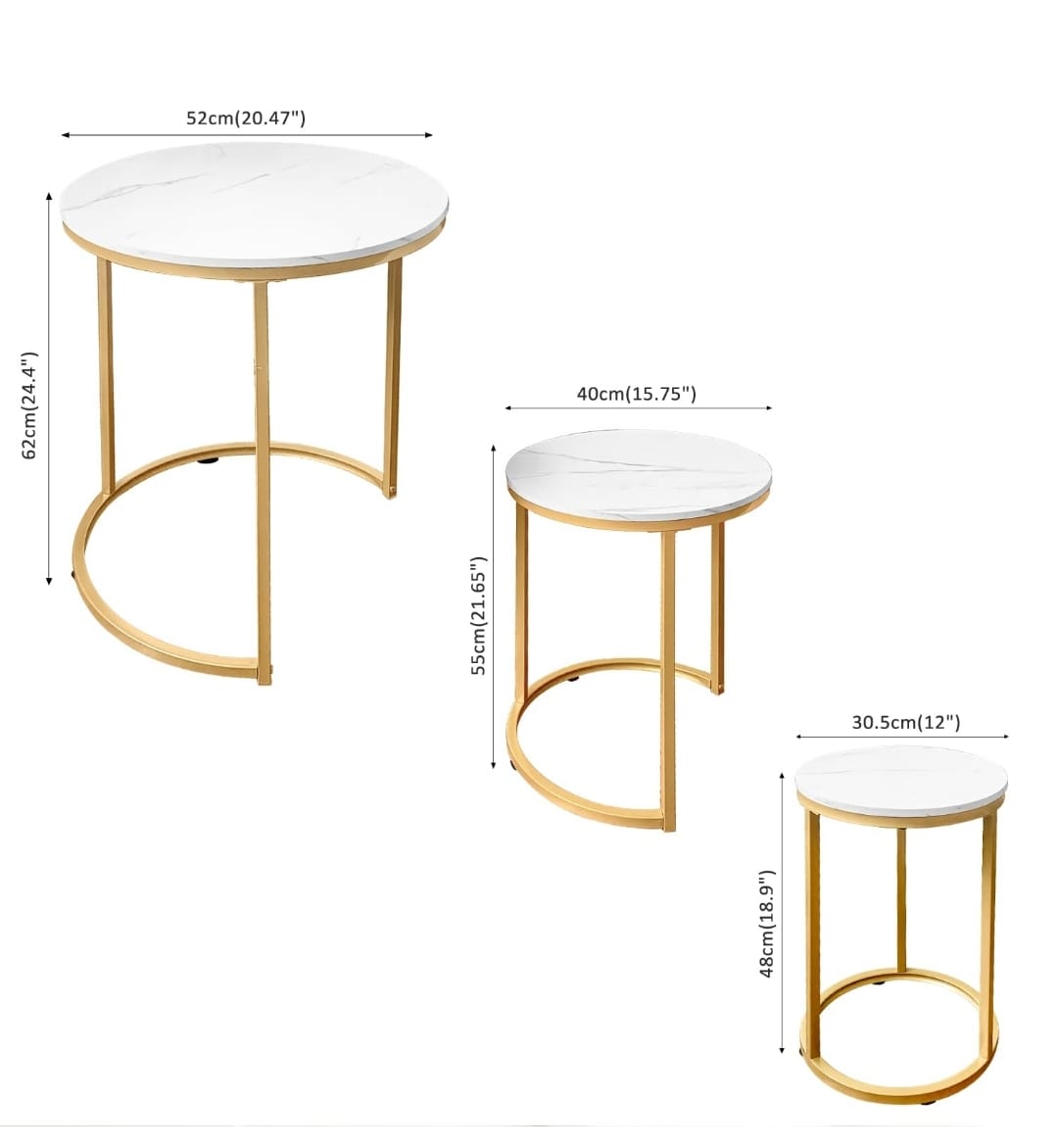 Modern Nesting Tables – Set of 3 with High Gloss UV Top & Gold Frame