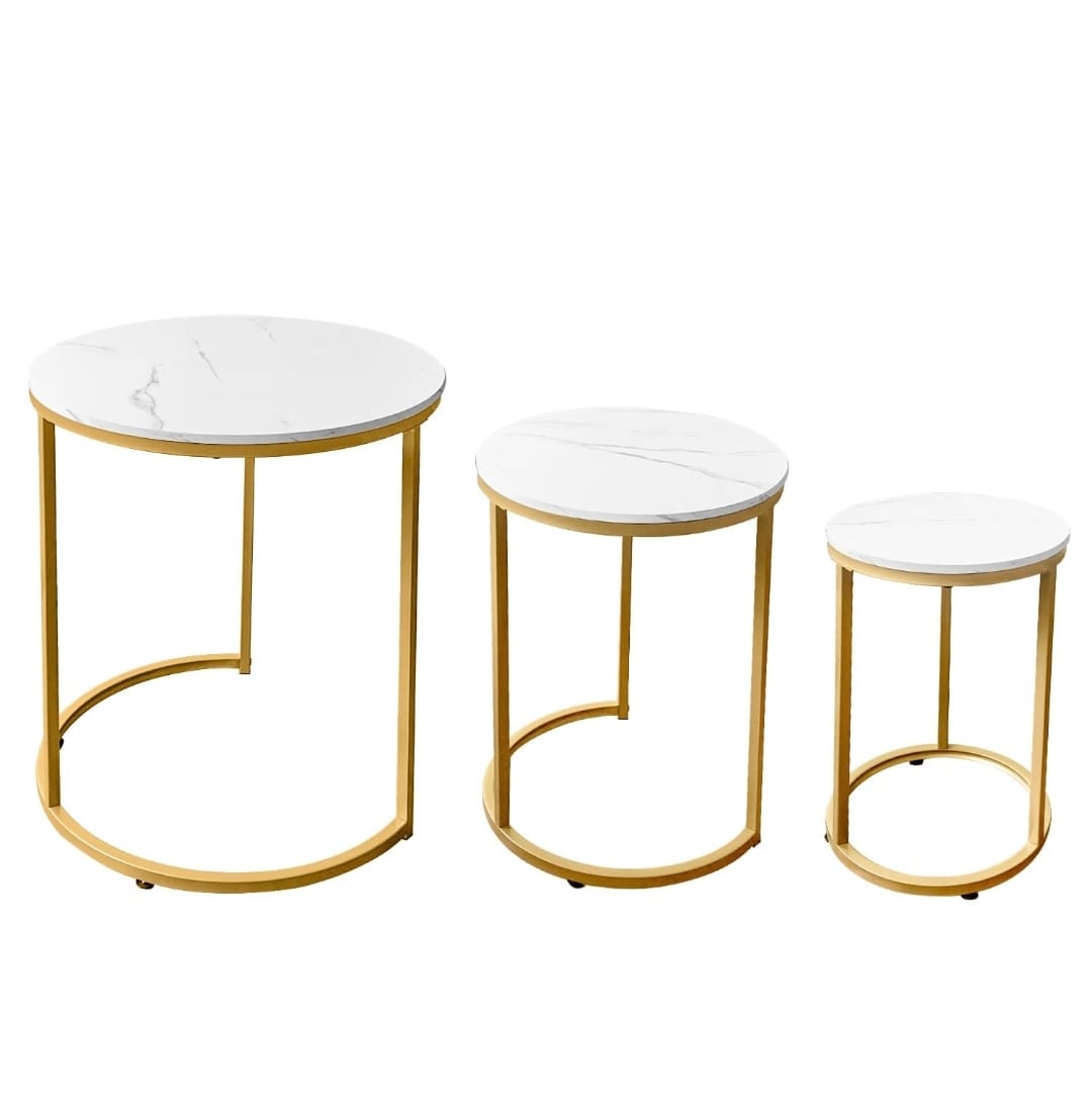 Modern Nesting Tables – Set of 3 with High Gloss UV Top & Gold Frame