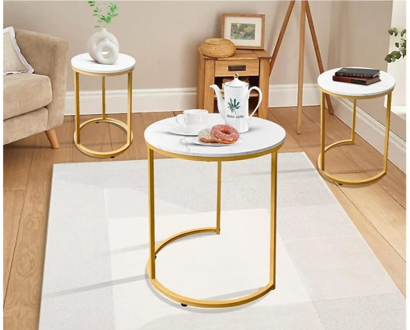 Modern Nesting Tables – Set of 3 with High Gloss UV Top & Gold Frame