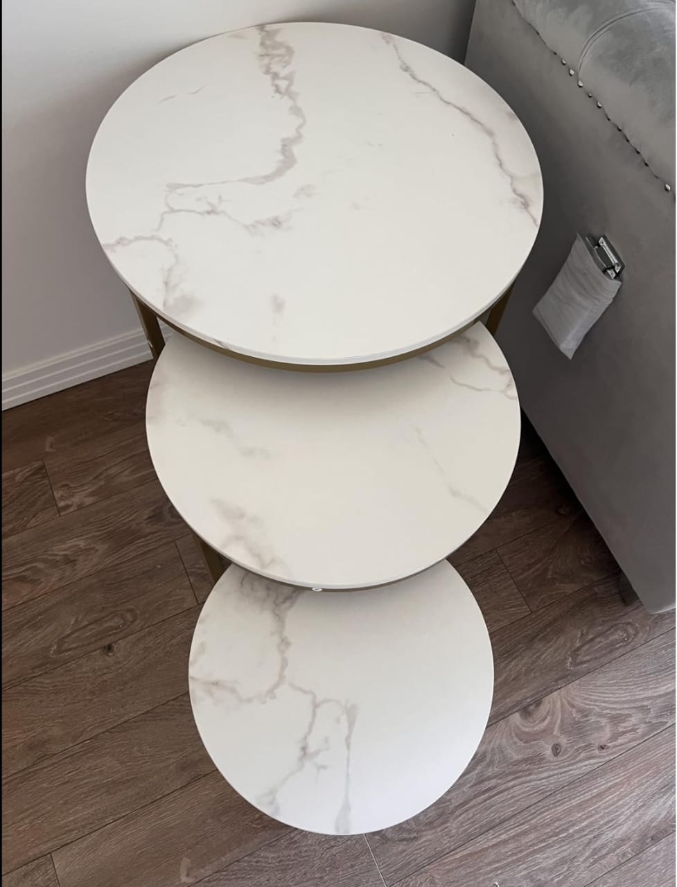 Modern Nesting Tables – Set of 3 with High Gloss UV Top & Gold Frame