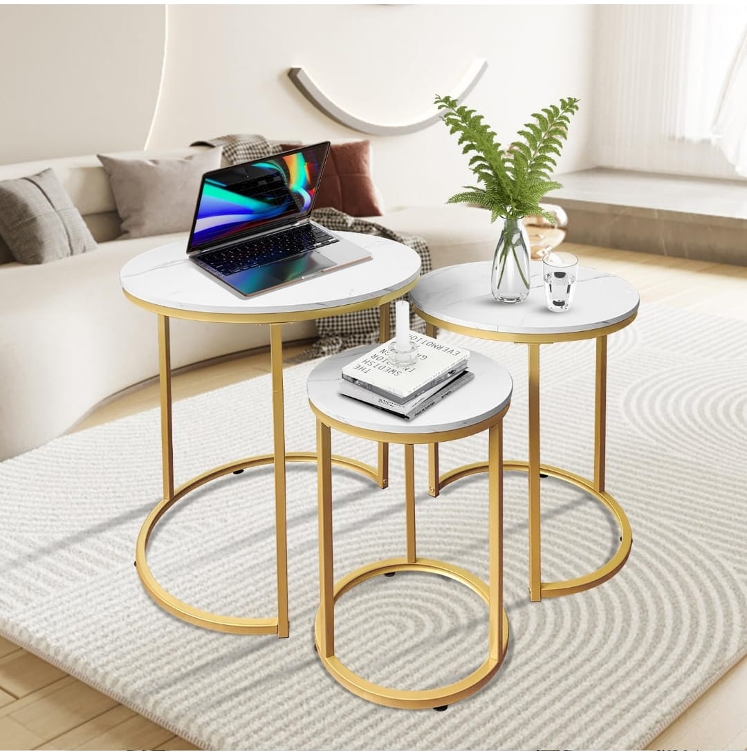 Modern Nesting Tables – Set of 3 with High Gloss UV Top & Gold Frame
