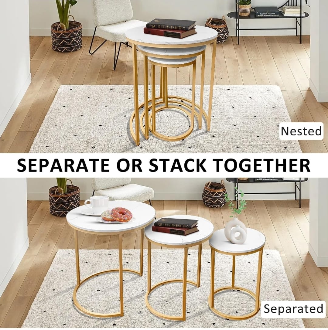 Modern Nesting Tables – Set of 3 with High Gloss UV Top & Gold Frame