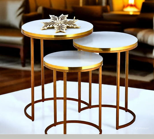 Modern Nesting Tables – Set of 3 with High Gloss UV Top & Gold Frame