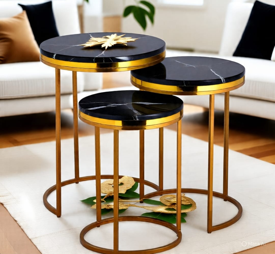 Modern Nesting Tables – Set of 3 with High Gloss UV Top & Gold Frame