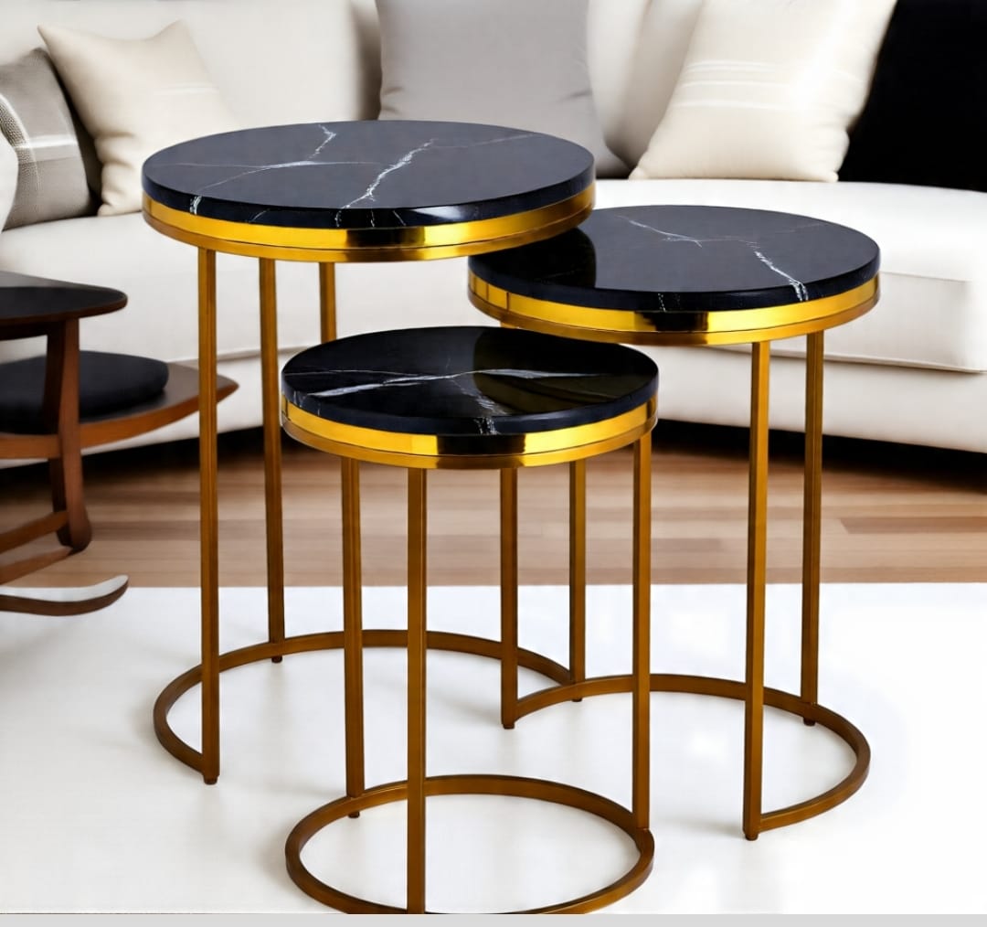 Modern Nesting Tables – Set of 3 with High Gloss UV Top & Gold Frame