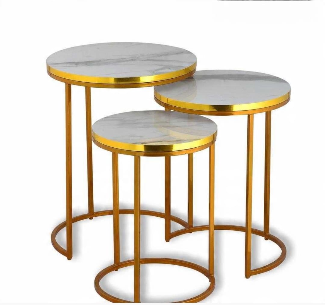 Modern Nesting Tables – Set of 3 with High Gloss UV Top & Gold Frame