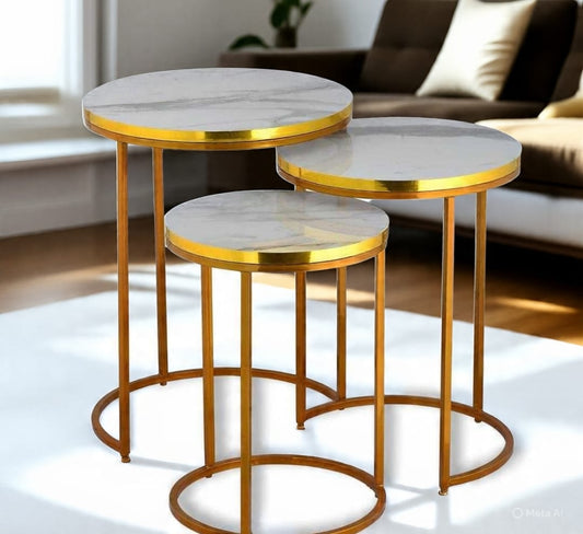 Modern Nesting Tables – Set of 3 with High Gloss UV Top & Gold Frame
