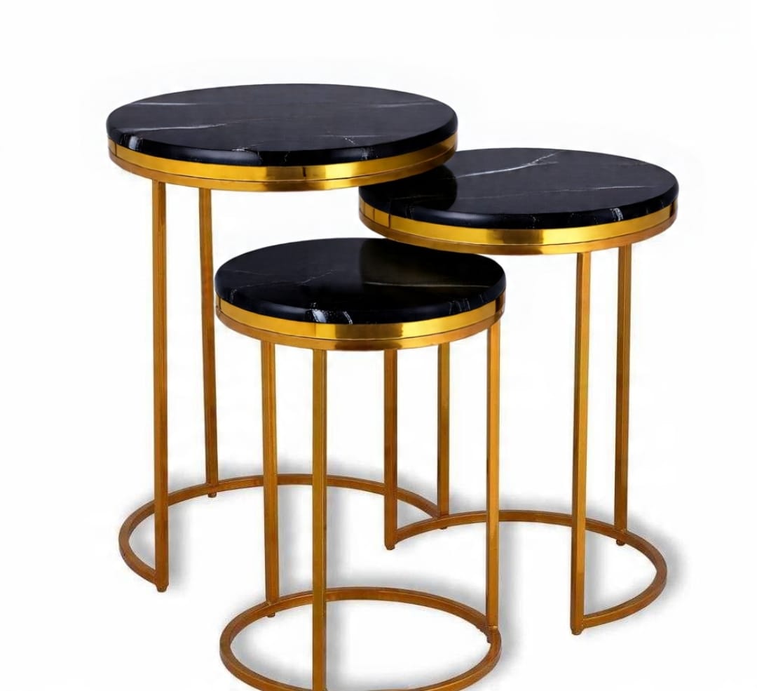 Modern Nesting Tables – Set of 3 with High Gloss UV Top & Gold Frame