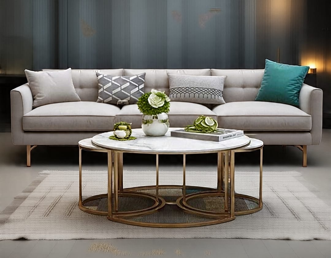 Luxury 3-Piece Nesting Coffee Table Set – High-Gloss UV Wooden Top (White or Black) with Golden Metal Base