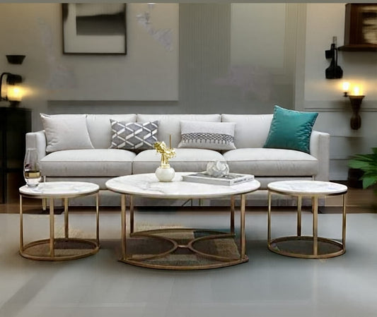 Luxury 3-Piece Nesting Coffee Table Set – High-Gloss UV Wooden Top (White or Black) with Golden Metal Base