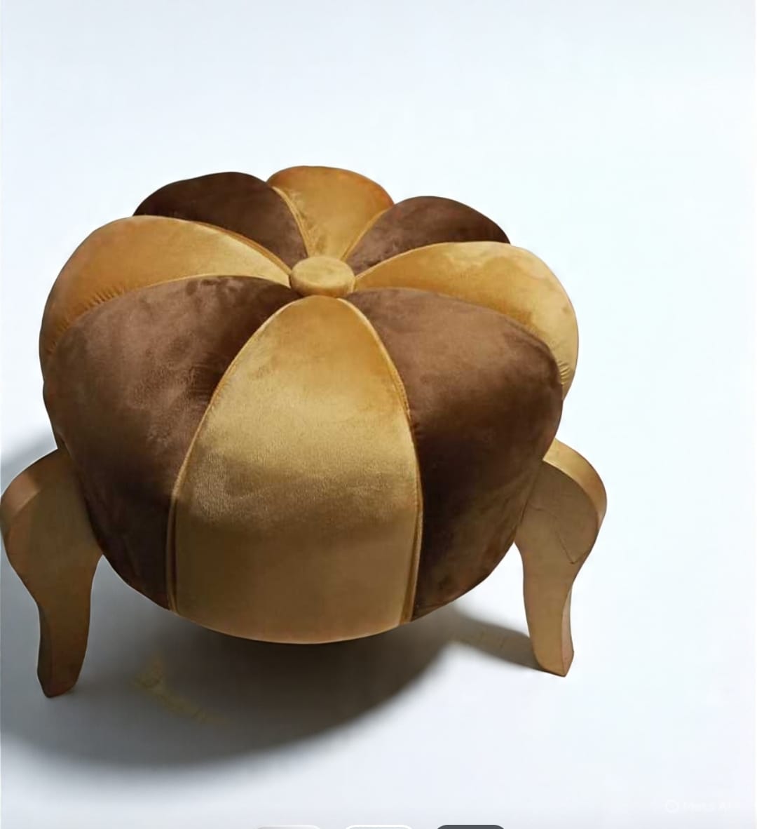 Premium Velvet Pumpkin Ottoman Stool with Wooden Legs – Plush Round Pouf for Living Room & Bedroom Décor | Multiple Colors Available