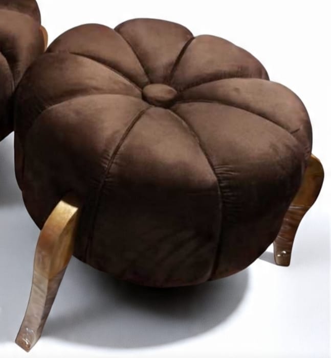Premium Velvet Pumpkin Ottoman Stool with Wooden Legs – Plush Round Pouf for Living Room & Bedroom Décor | Multiple Colors Available