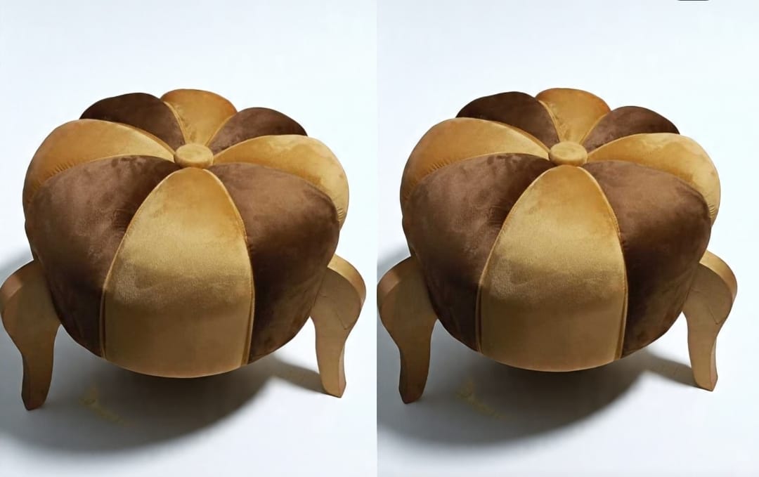 Premium Velvet Pumpkin Ottoman Stool with Wooden Legs – Plush Round Pouf for Living Room & Bedroom Décor | Multiple Colors Available