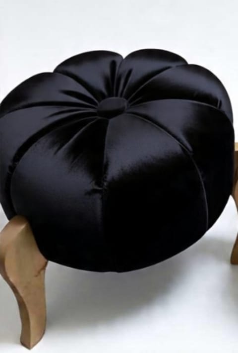 Premium Velvet Pumpkin Ottoman Stool with Wooden Legs – Plush Round Pouf for Living Room & Bedroom Décor | Multiple Colors Available
