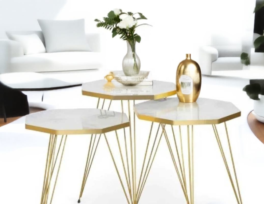 Modern High-Gloss Nesting Coffee Tables – Set of 3 (Five Unique Shapes) | Treasure's Decor