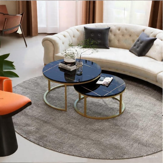 Luxury High-Gloss Nesting Coffee Table Set – Round UV Wooden Top with Gold Metal Base (Set of 2)